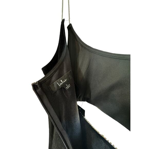 LULU’S NWT Gala Glam Black Velvet Rhinestone Cutout Mermaid Maxi Dress $88 MSRP - Picture 3 of 13